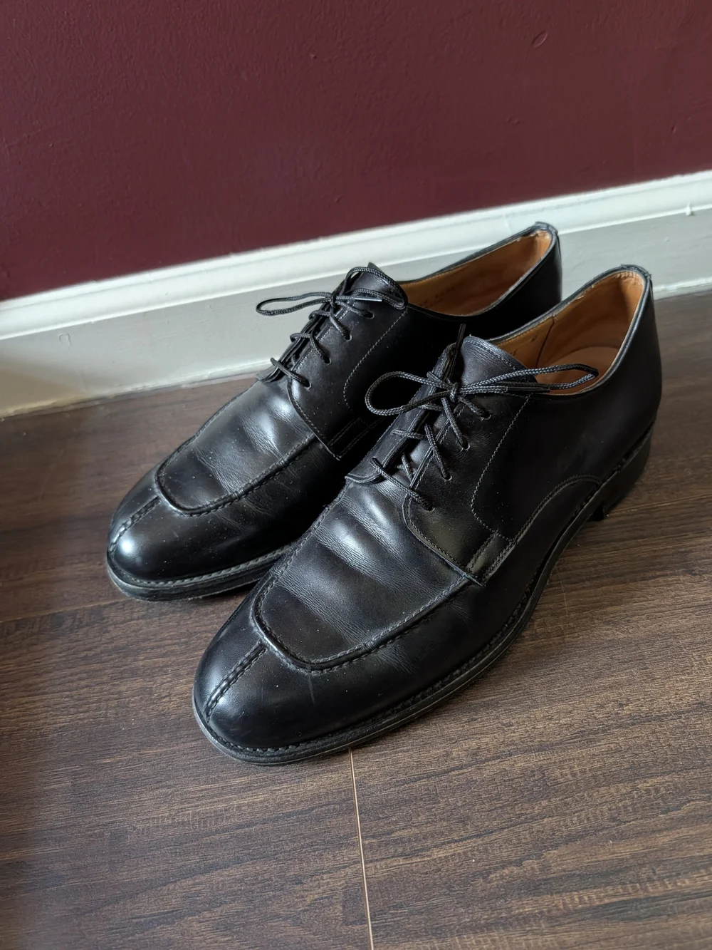 BARRIE LTD. Black Leather Bench Made In England Norwegian Split Toe Derby Shoes